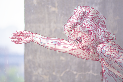 Depiction of a young girl with her arm extended in a faux low poly style created by drawing the polygonal lines. The stock image used is faded underneath to showcase the reference used.